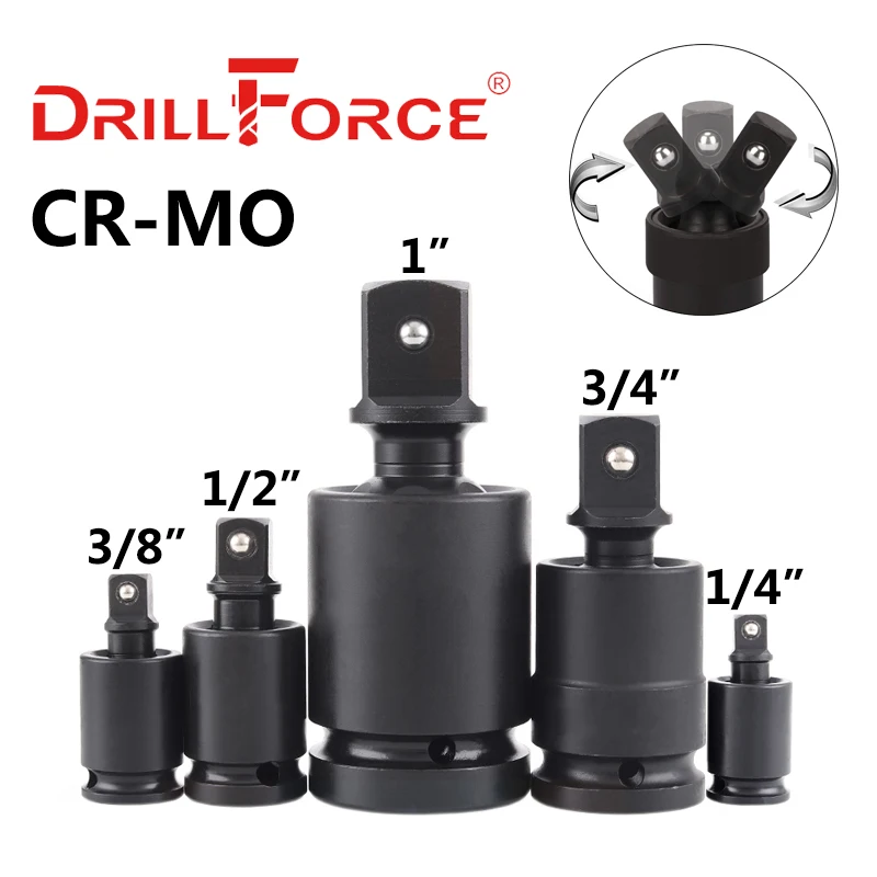 Drillforce Impact Universal Joint 1/4 "3/8" 1/2 "3/4" 1 "napęd 360 stopni chrom molibdenowy klucz grzechotkowy Adapter gniazda