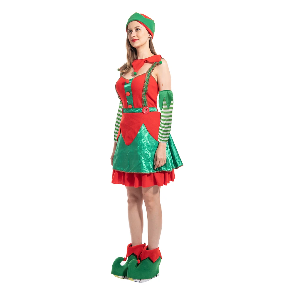 Eraspooky Christmas Santa Helper Costume 2021 New Arrival Sexy Festive Elf Costume Adult Green Fancy Dress