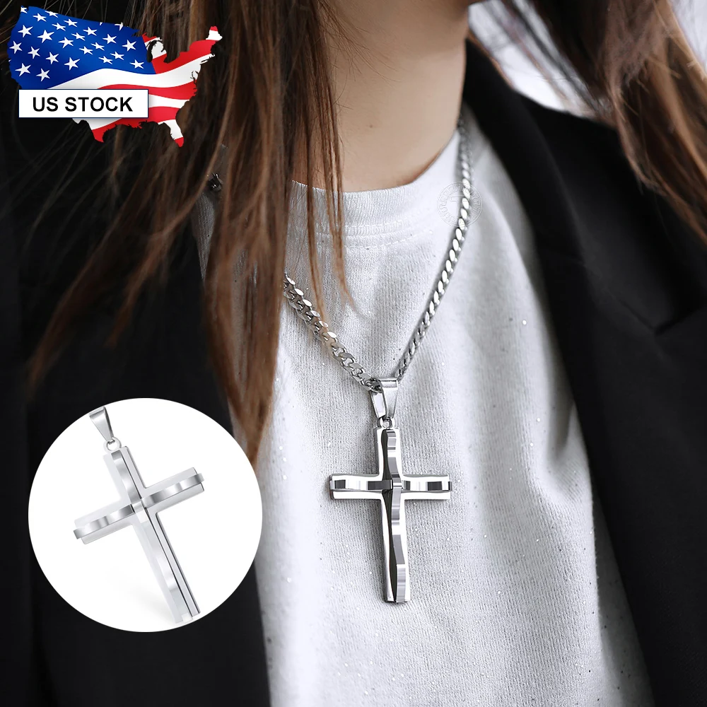 Cross Pendant Necklace for Women Men Curb Cuban Black Gold Silver Color Curb Cuban Link Chain Charm Fashion Jewelry Gift LKP52