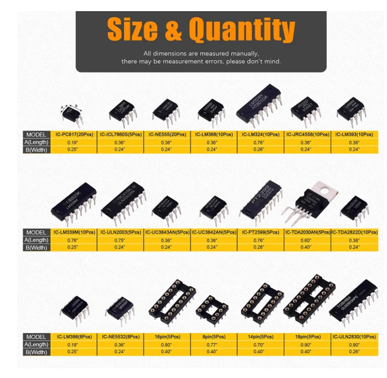 169-piece 21-chip classification kit,Opamp, Oscillator, Logic Gate DIP IC chip and socket combination kit, electronic de