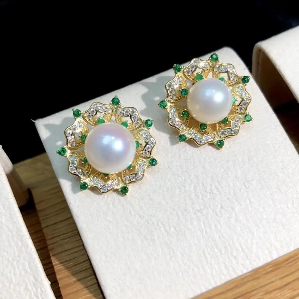 

Wedding Jewelry 925 Sterling Silver Earrings Findings Settings Base Mountings Parts Mounts for Pearls Agate Crystal Stones Jade