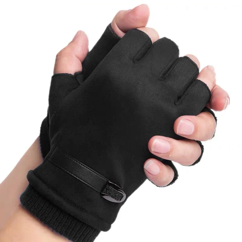 Mann Frauen Winter Warm Halten Plus Samt Verdicken Dünne Outdoor Sport Klettern Radfahren Stick Fitness Halbe Finger Taktische Handschuhe Wildleder