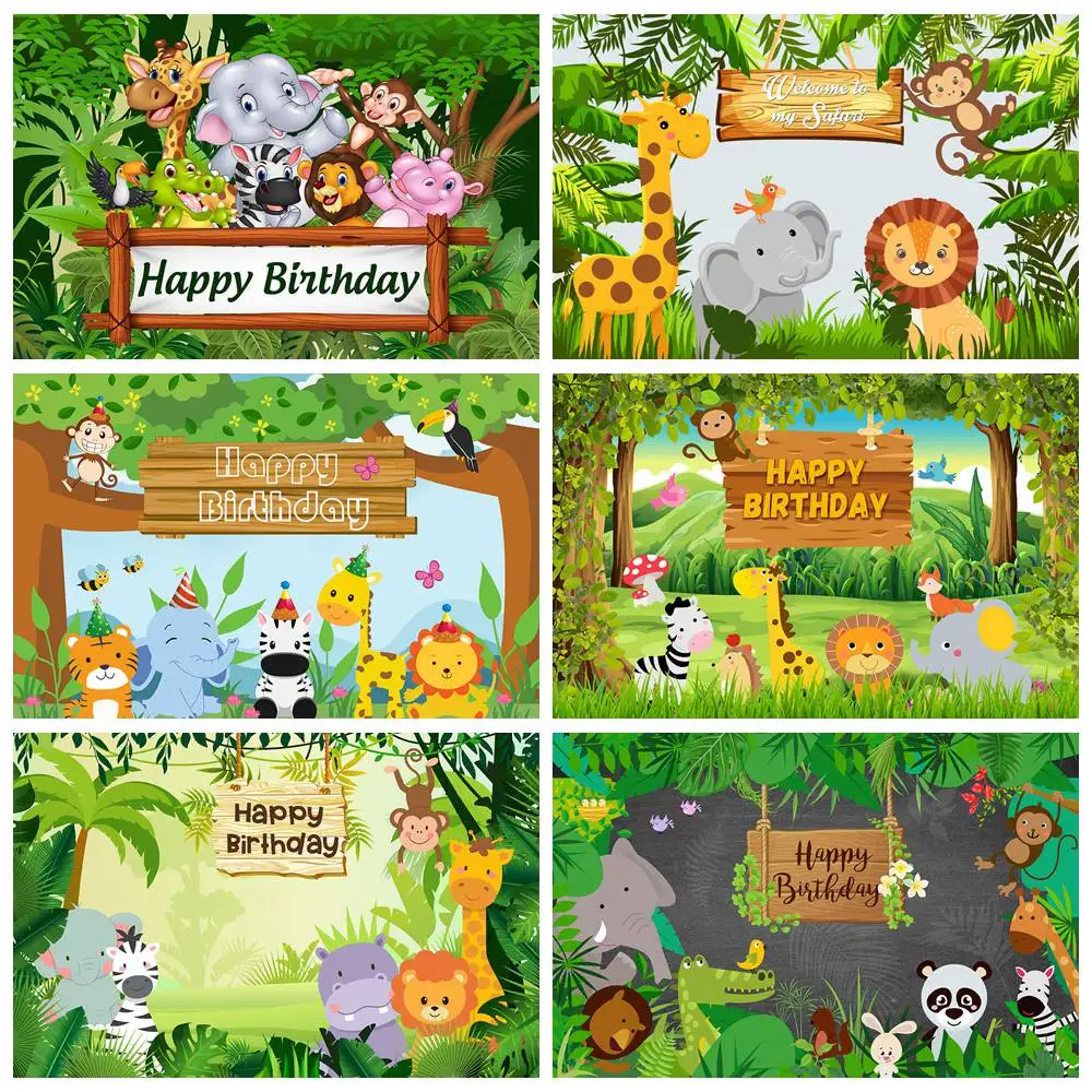 

Cartoon Jungle Safari Birthday Party Baby Child Photozone Family Shoot Poster Photography Backdrop Photo Background Photo Studio