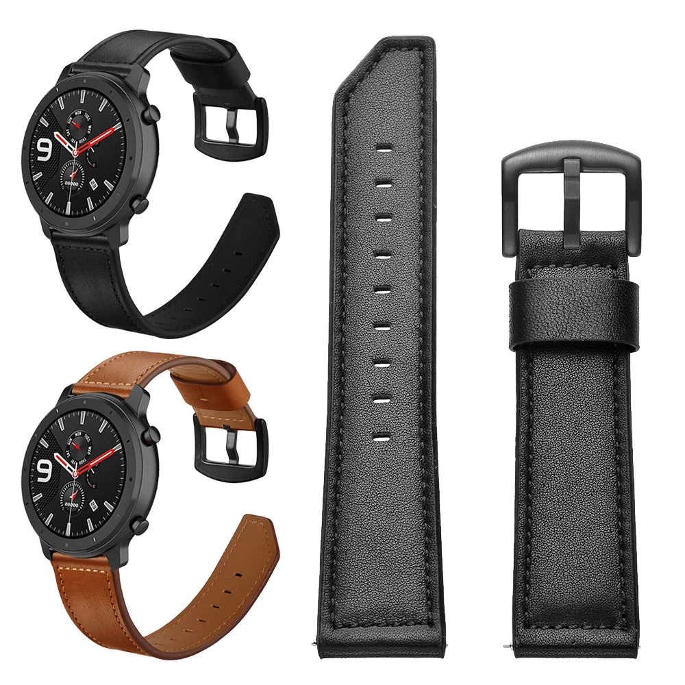 Black Brown Leather strap for Huami Amazfit GTR 47mm 42mm/ GTS / Bip lite / Amazfit Stratos 2 3 Wrist Band Watchband Bracelet