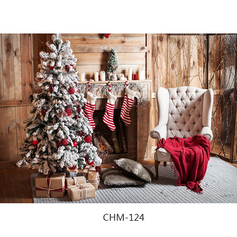 Fondo fotográfico de tela fotorealistic, telón de fondo para fotografía del día de Navidad, utilería para árbol de Navidad, chimenea, CHM-001