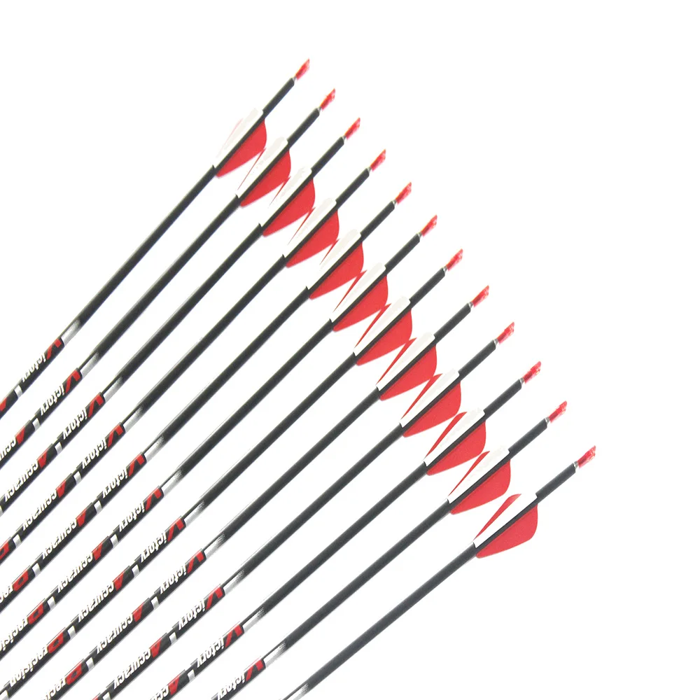 

12pcs Carbon Arrows Spine350 400 500 600 700 800 900 ID4.2mm 1.75"Plastic Vane Stainless Steel Field Points Recurve Bow Archery