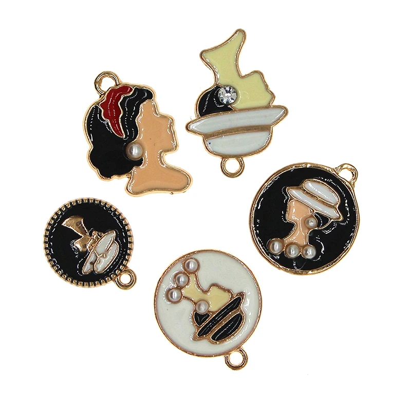 10pcs/lot Rhinestone Lady Enamel Hat girl avatar fashion girl Charms Fit DIY Bracelet Necklace Jewelry DIY Craft Finding