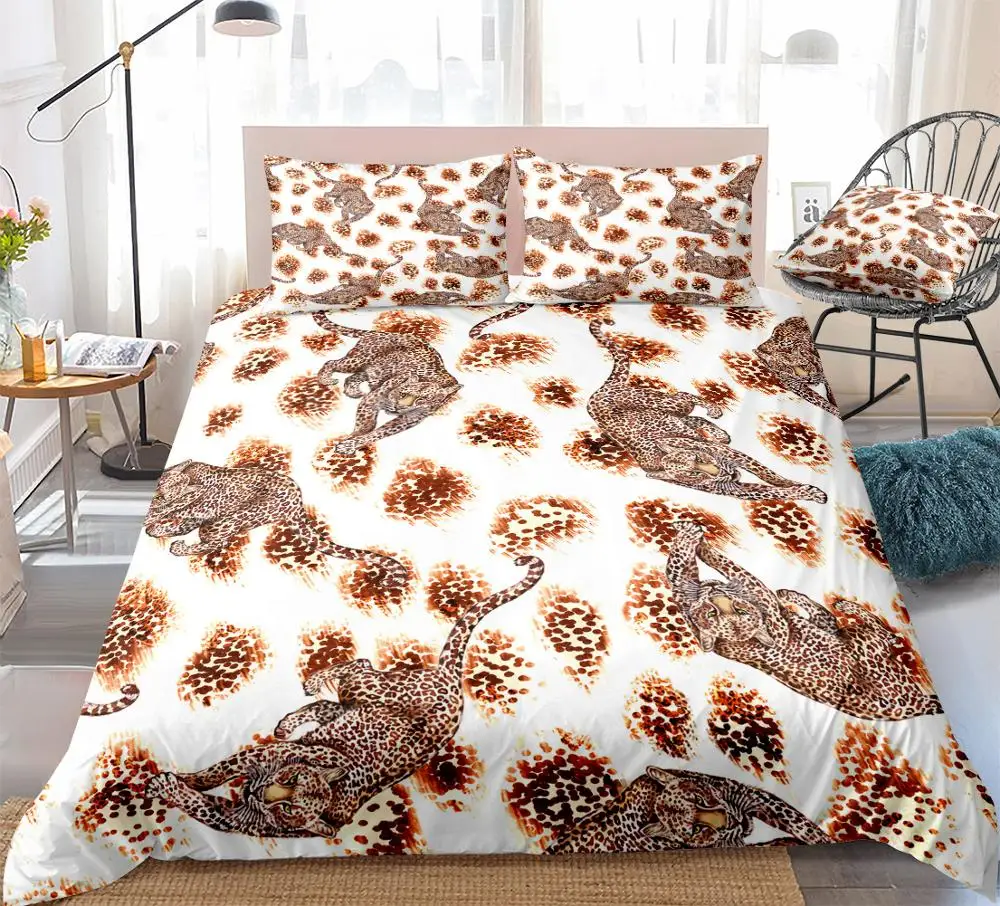 Leopard Bedding Set Animal Bed Linen Wild Life Duvet Cover Set Zoo Animal Bedclothes Kids Teens Home Textile Microfiber Bed Set