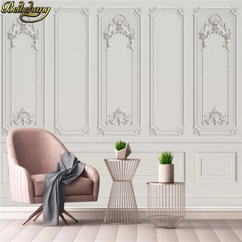 Custom White plaster line door frame photo mural wallpaper for Living Room Entrance Backdrop 3D Wall Papers decoration Stickers