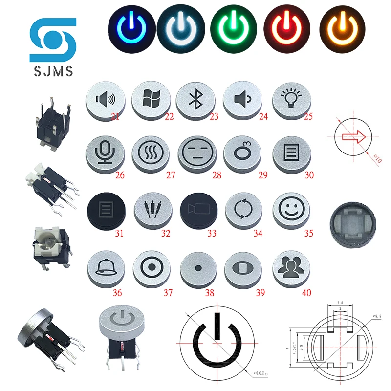 5Pcs 6*6mm DIP 6P Through Hole Micro Push Button Tactile Momentary With light Switch Tact Push Indication touch Button Bluetooth