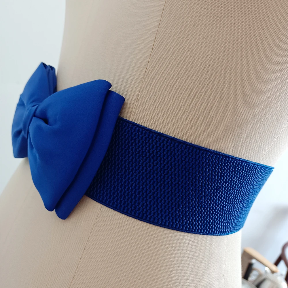 SISHION Fashion Women Lady Buckle Black Waist Belt Corset Waistband Around Cinch Blue Bow Belt for Women VD1912