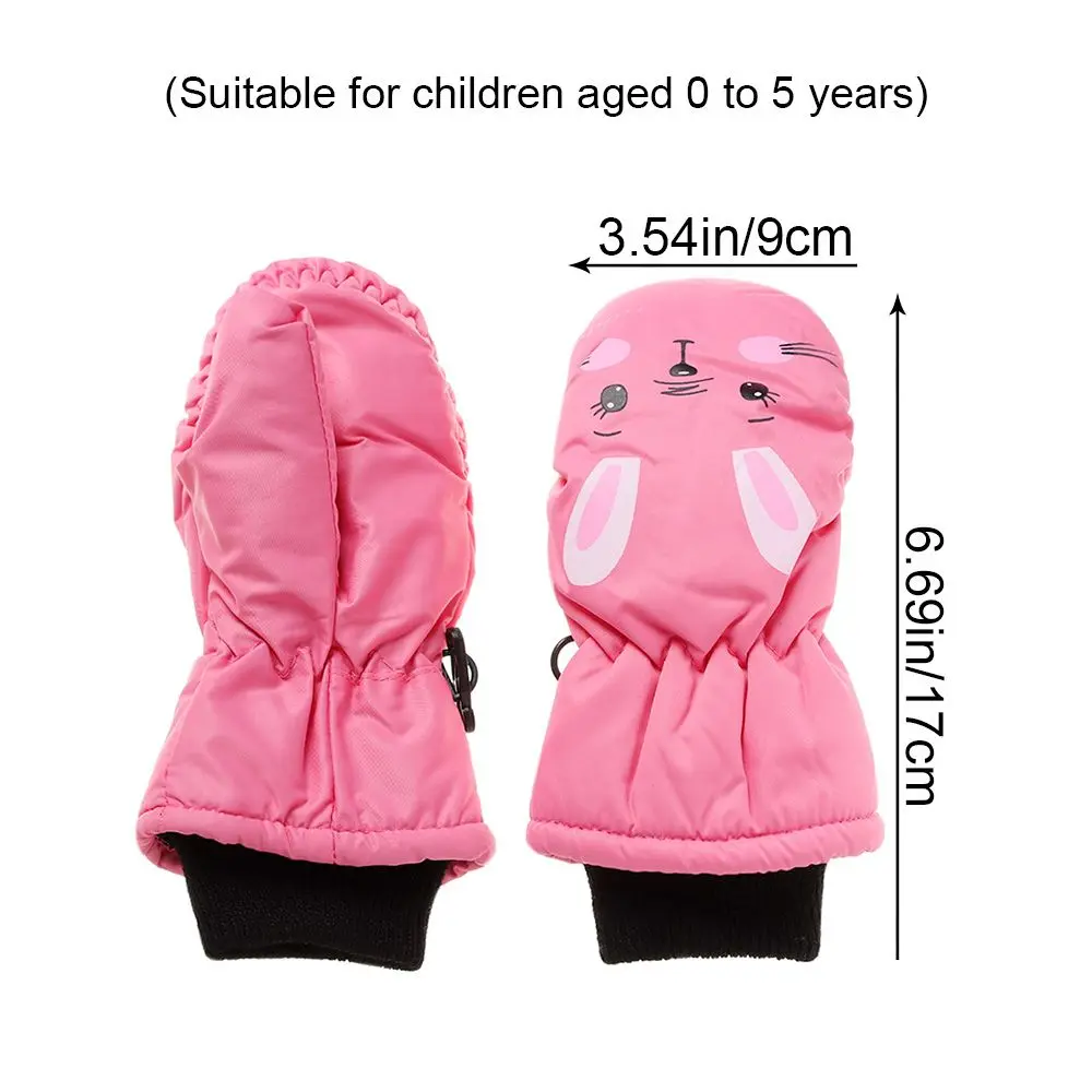 0-5 Years Old Windproof Cartoon Rabbit Non-slip Waterproof Kids Ski Gloves Sports Mittens Thick Warm