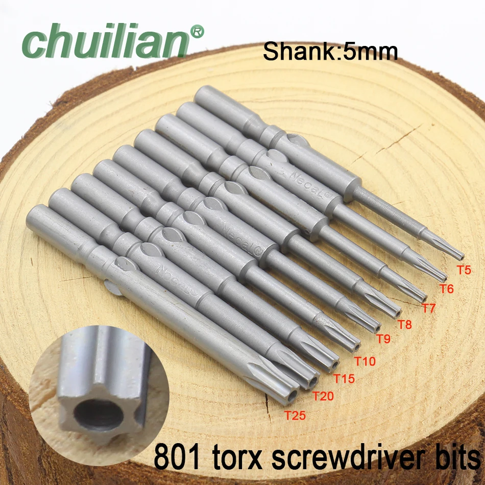 1Pc 801 T7-T25 60MM Torx Screwdriver Bit Set 5mm Round Shank Electric Screwdriver Bits Hand Tools