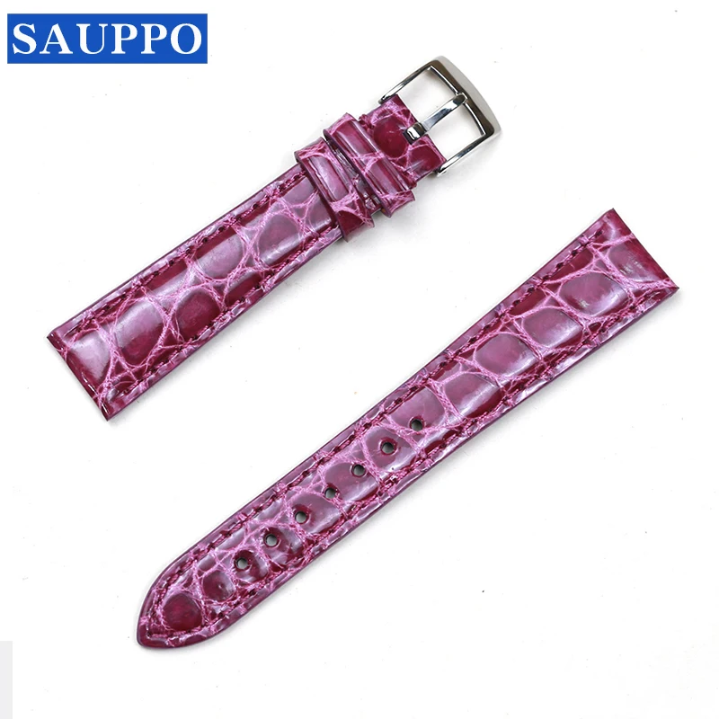 SAUPPO Accessories Genuine Alligator Leather Suitable for Zenith ELITE Watch Strap 17mm Purple Black Grey High Quality