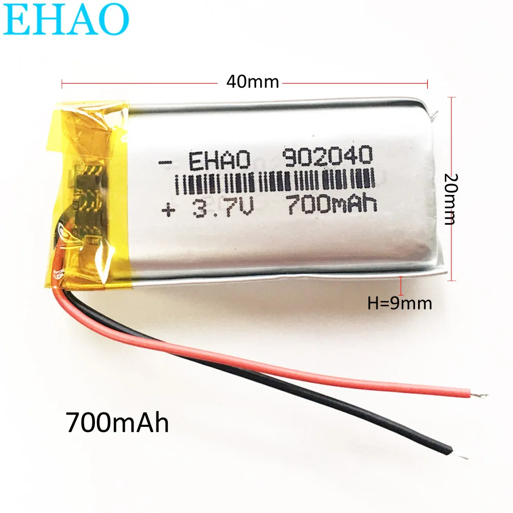 EHAO 902040 3.7V 700mAh Lithium Polymer LiPo Rechargeable Battery For Mp3 PAD DVD E-book Bluetooth Speaker LED Light