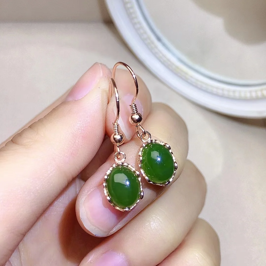 

Simple 925 Silver Drop Earrings for Daily Wear 7mm*9mm 100% Natural Jade Eardrop Solid Sterling Silver Green Jade Earrings