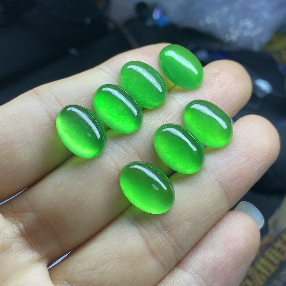 Meisidian-Natural Verde Jadeite Gemstone, Forma Oval, Flatback Cabochão Pedra, 20x15mm