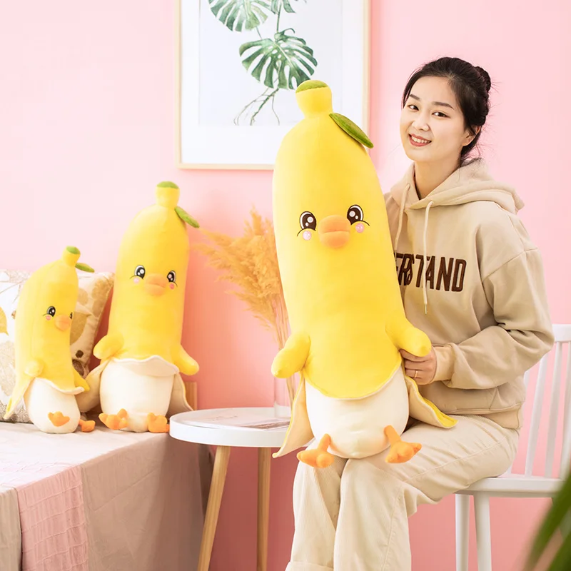 Kawaii Plush Fruits Duck Toy Cute Yellow Banana Stuffed Plush Plants Toys Banana Pillows For Home Bed Decor Baby Kids Gifts