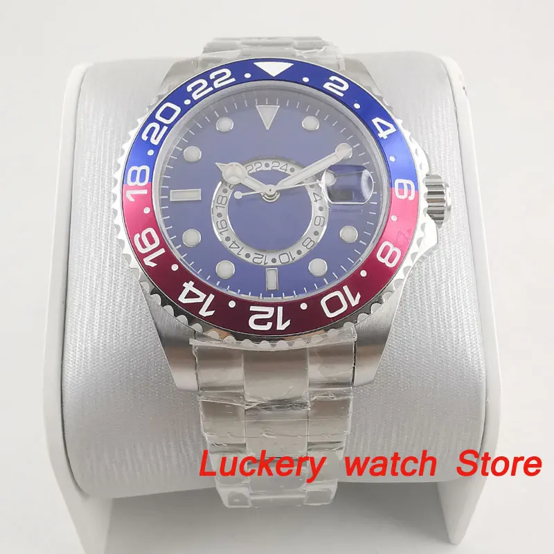 43mm no logo Blue Dial white Marks GMT Indicator blue and red Bezel Sapphire Glass Automatic Movement Men's Watch-BA161