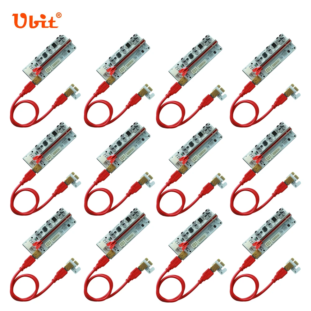 

12pcs Ubit PCI-E Riser Card VER010-X LED PCI Express Adapter Cable USB3.0 6pin Sata Power 1x to 16x Extension ETHEREUM Mining