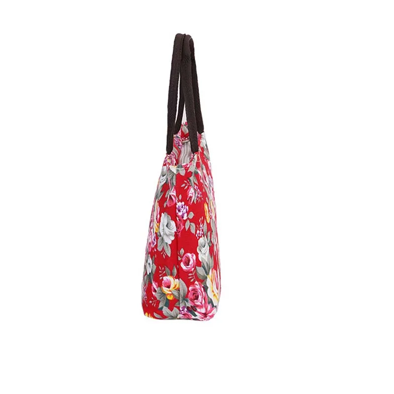 HIGHFOCAL-Bolso pequeño de lona con estampado de flores para mujer, bolsa de mano para mamá, almacenamiento de maquillaje, cosméticos, C024