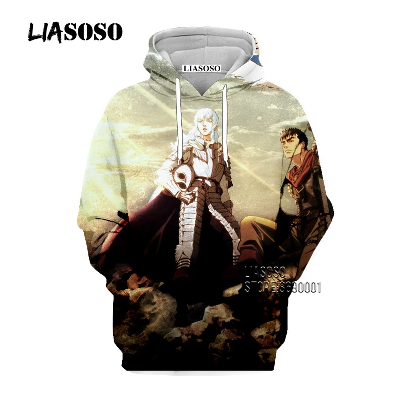 LIASOSO Manga Berserk Guts Griffith Warrior Sword Wolf 3D Print Women Men Hoody Hoodies Sweatshirts Casual Pullovers Man's Tops