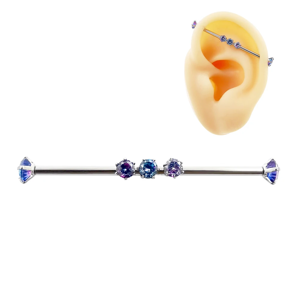 JHJT 1PC 14G (1.6MM) Colorful CZ Industrial Barbell Ear 316L Surgical SteelCartilage Piercing Bar Earring Stud Body Jewelry 38mm