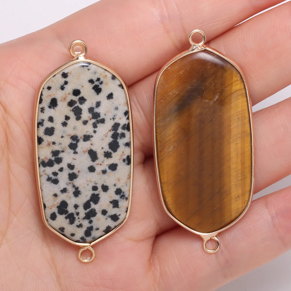 Natural Stone rectangle Double hole connector Necklace Pendant for Jewelry Making DIY Bracelet Necklaces Accessories Size23x50mm