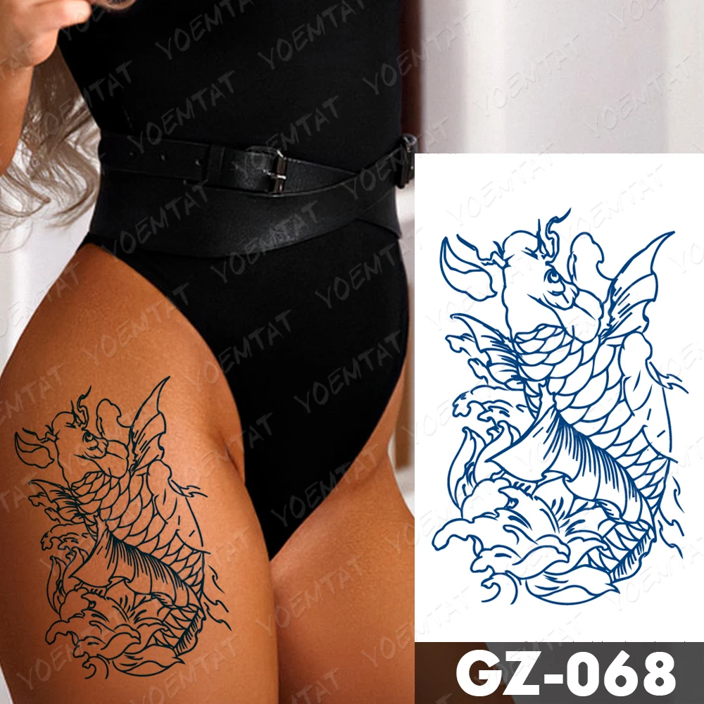 Jus Tinta Tahan Lama Tahan Air Stiker Tato Sementara Agama Buddha Lotus Totem Koi Flash Tato Wanita Lengan Tubuh Seni Palsu Tatto Pria