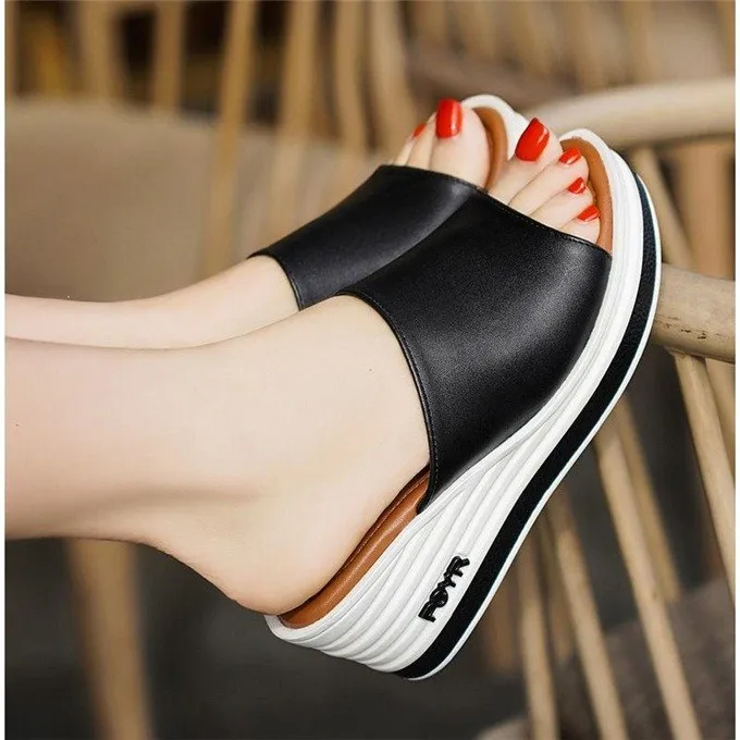 Increase Women Wedges Slippers Non-slip Summer Outdoors Women Platform Slippers Rubber Ladies Flat Slippers