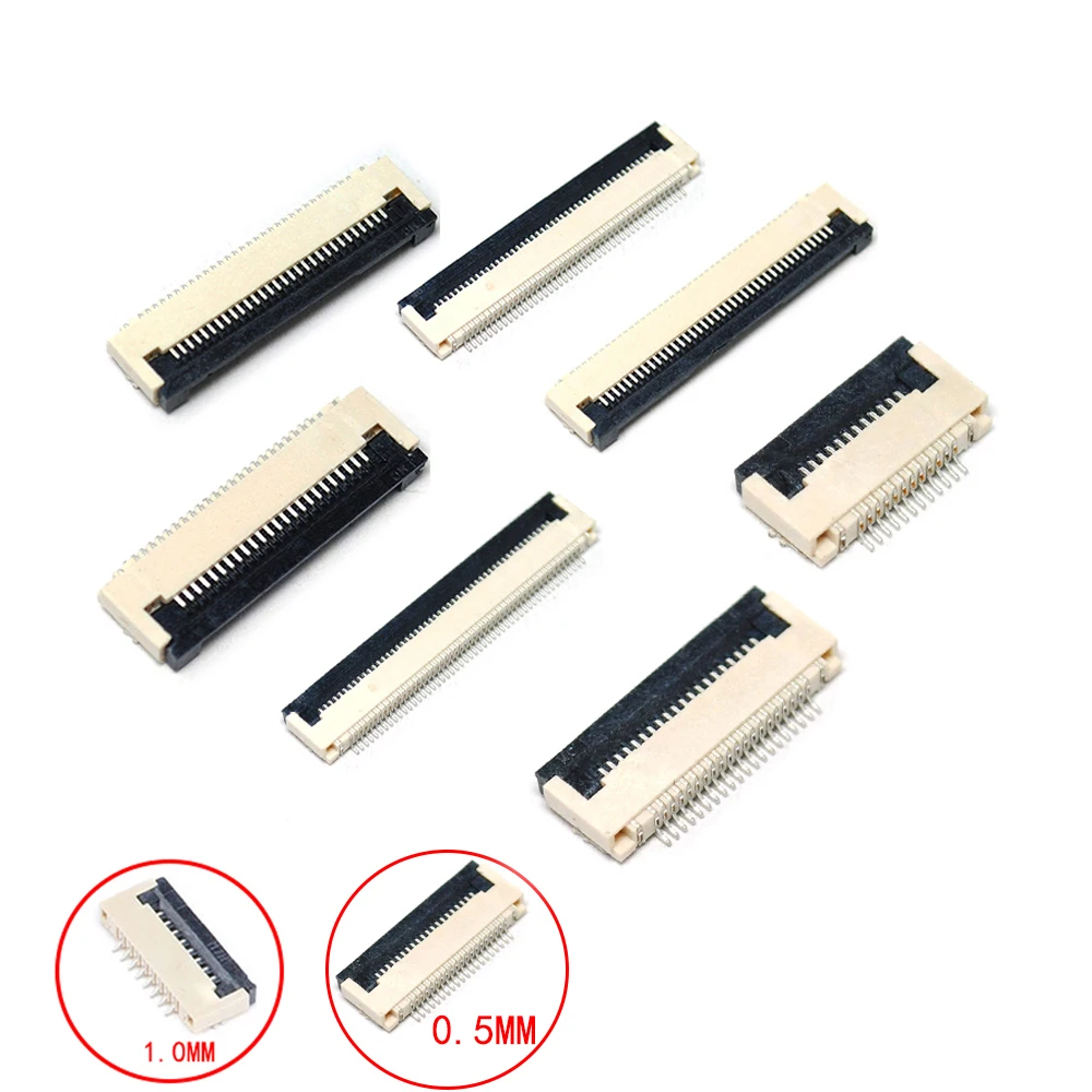 10pcs 0.5mm/1mm Pitch Under Clamshell Socket FPC FFC Flat Cable Connector 4P 5P 6P 8P 10P 12P 14P 16P 20P 22P 24P 30P 34P