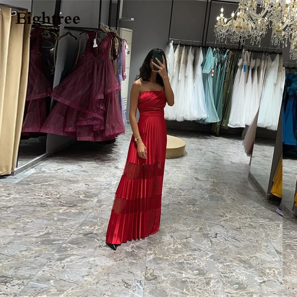 Eightree Korte Rood Zwart Een Lijn Lange Avondjurken Mouwloze Strapless Club Simple Partij Jassen Prom Dress