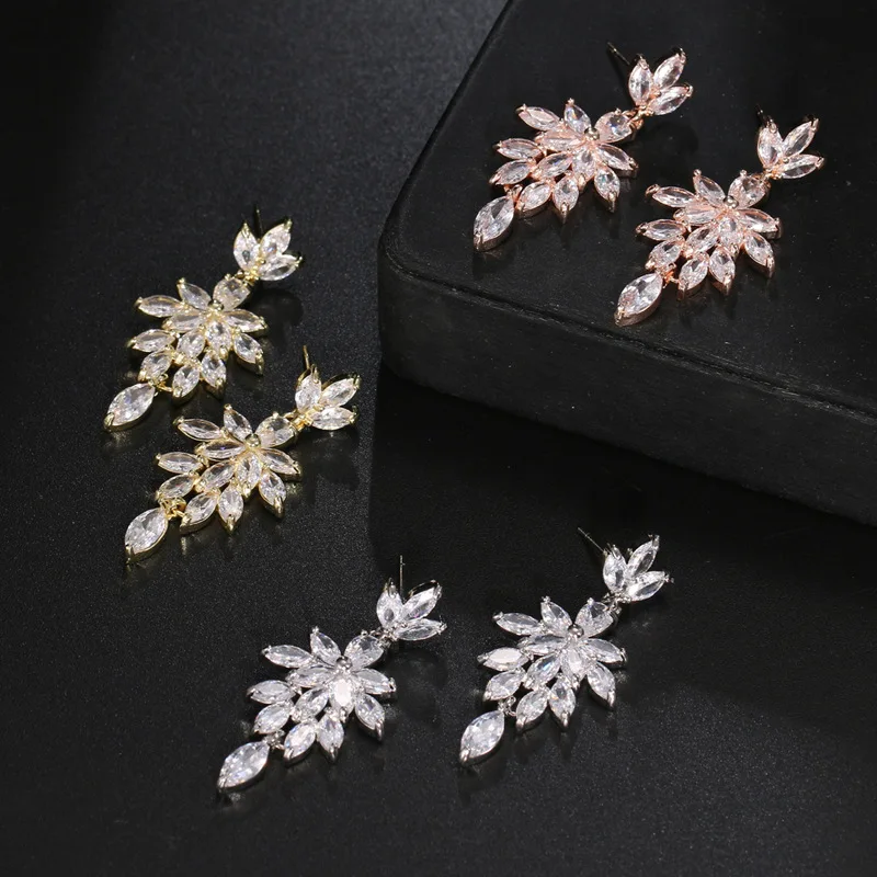 Ekopdee 2022 New High Quality Luxury Zirconia Earrings For Women Elegant Bridal Wedding Jewelry Female Kolczyki Pendientes