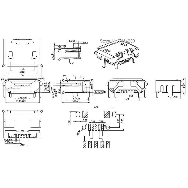 Oxホーン,マイクロUSB,5ピン,充電コネクター,100個