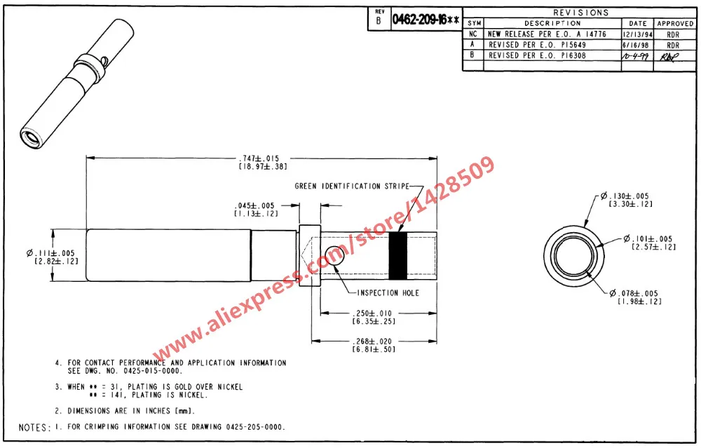 Deutsch DT Terminals 14 AWG Solid Crimp Terminals Pin 0462-209-16141 0460-215-16141