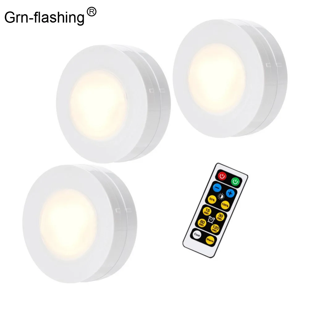 1-6pcs LED Under Cabinet Light 3 Colors Dimmable Night Light with Remote Control Battery Powered Bedroom Lamp Wardrobe Lights