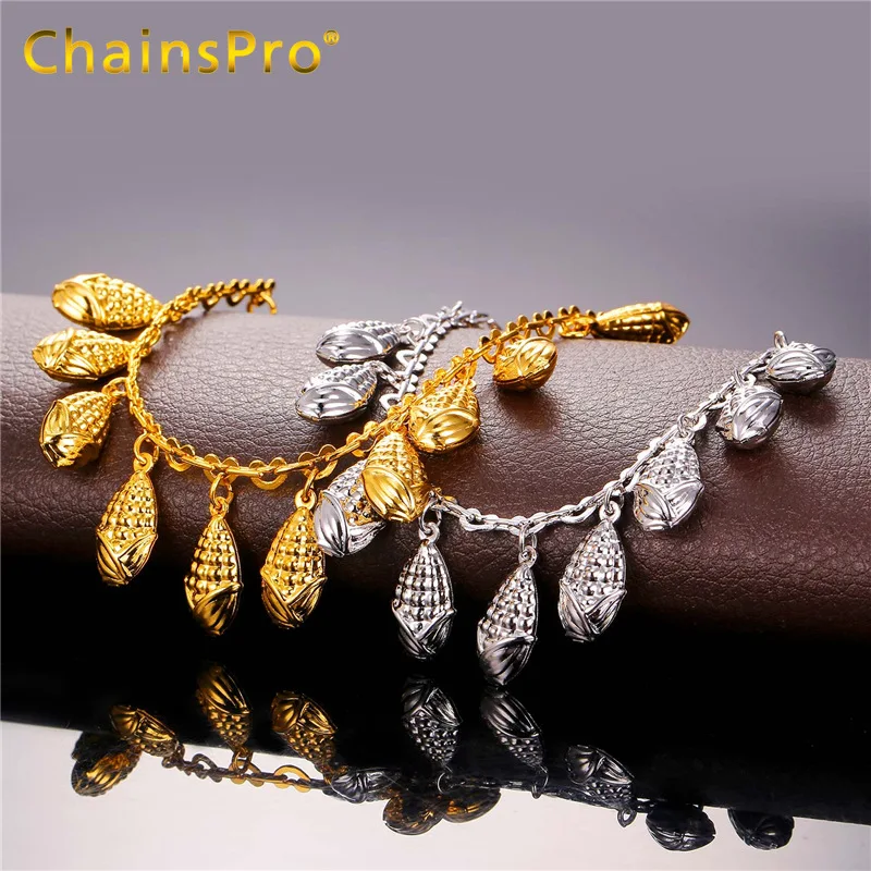 ChainsPro Gold/Silver Color Summer Jewelry Barefoot Sandals Cute Corn Shape Charm 8.3inches Beads Anklets For Women QC24