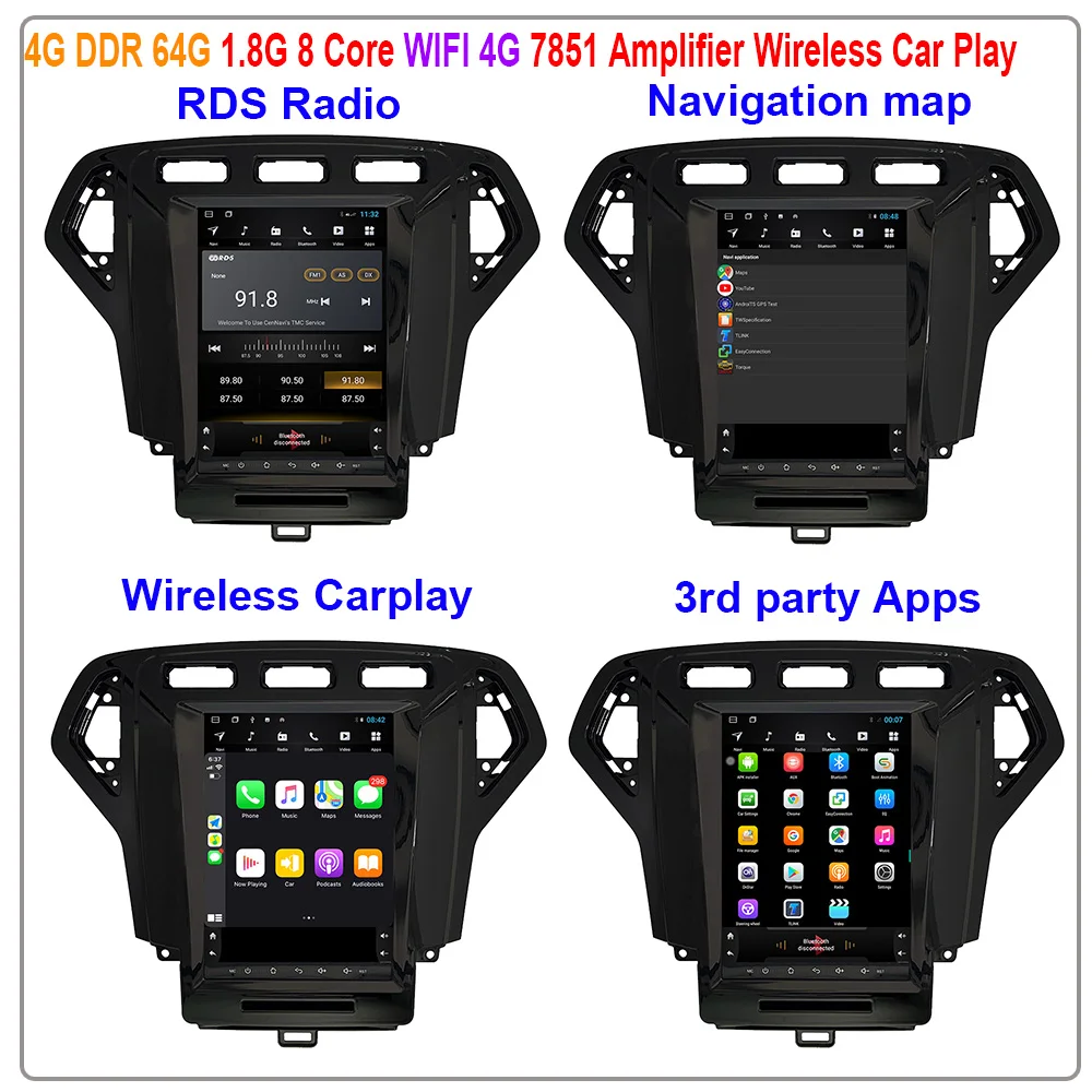 For Ford Mondeo 2007-2010 Android 14 9.7 Inch Vertical Screen Tesla Style Car GPS Multimedia Radio Head Unit Navigation Carplay