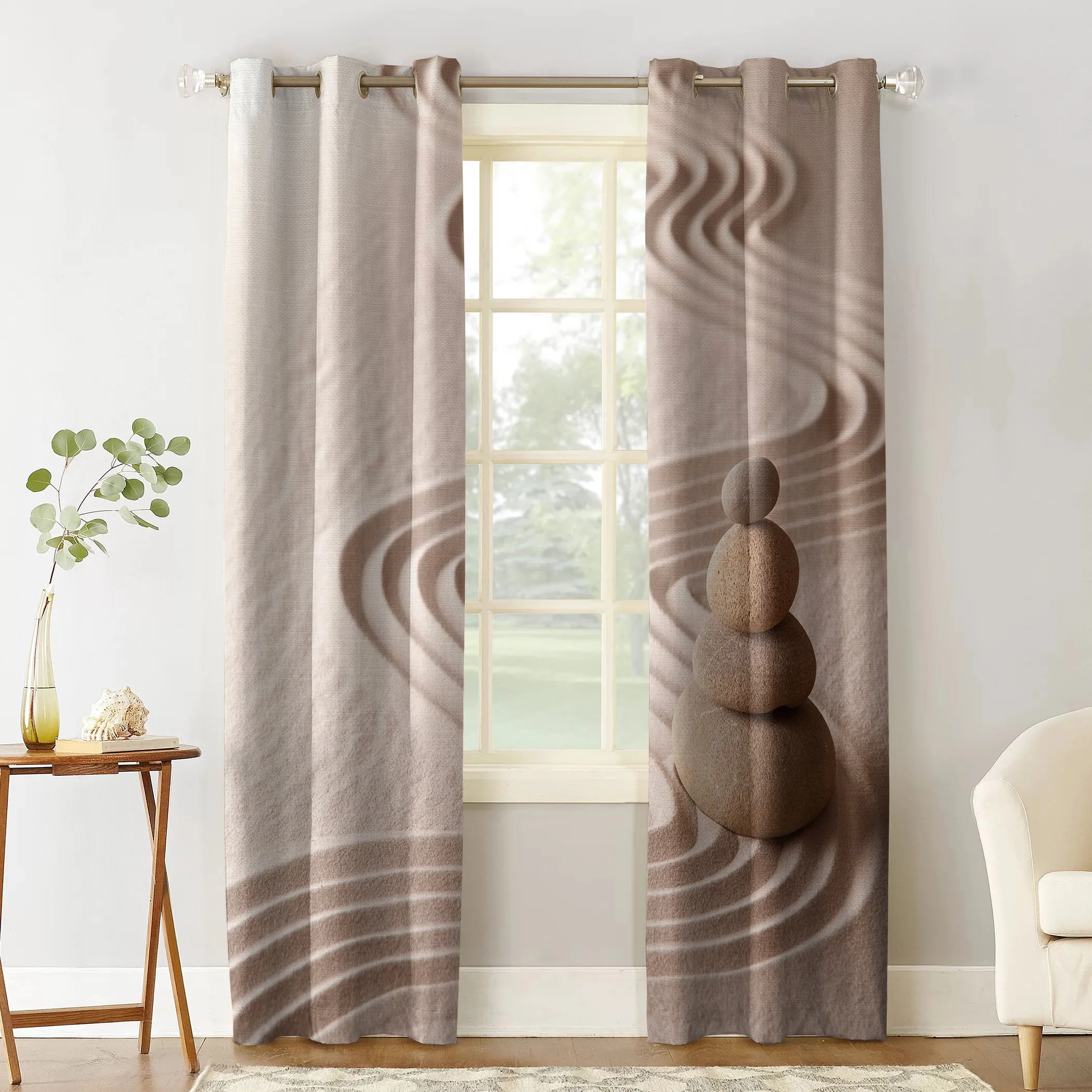 Zen Garden Stones Sand Window Curtains Living Room Fabric Drapes Curtain Home Decor Curtains for Bedroom