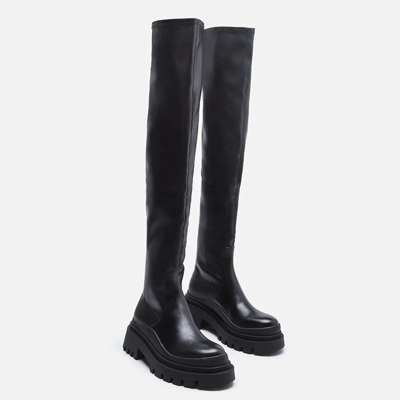 

Over-the-knee Knight Boots Thick-leg Stretch Boots Tall Thick-bottomed Heightened Slim Long Boots Thigh Boots Botas Femininas