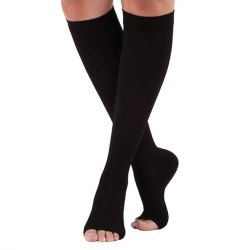 Imagen 2 del producto Calcetines de compresión S-XXL, calcetines de compresión para venas varicosas, calcetines para montar en pantorrillas, calcetines elásticos con punta abierta hasta la rodilla