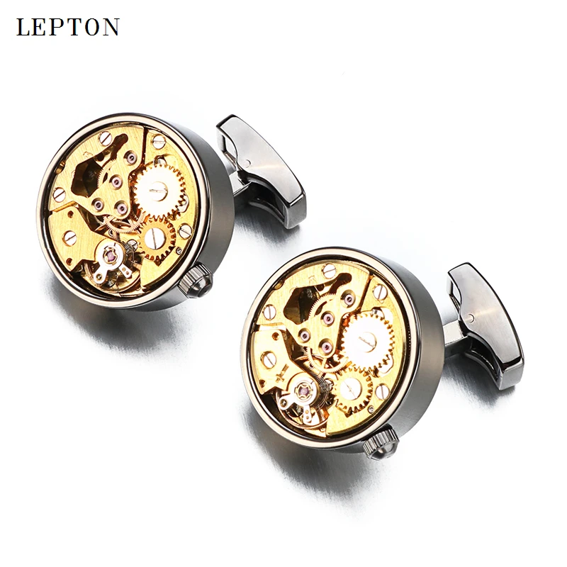 Hot Watch Movement Cufflinks for immovable Stainless Steel Steampunk Gear Watch Mechanism Cuff links for Mens Relojes gemelos