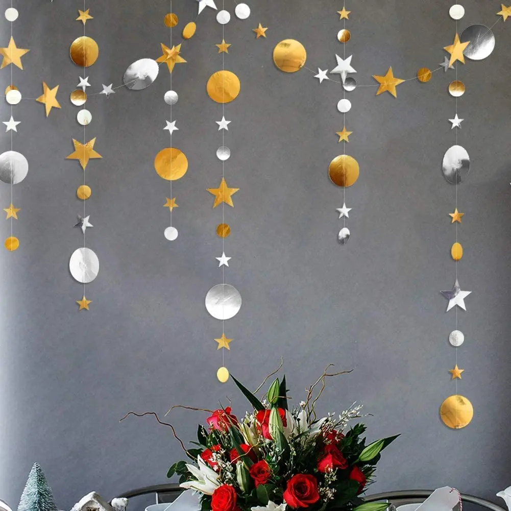 Guirnaldas de fiesta de estrellas y luna colgantes para niños, decoración de cumpleaños, Baby Shower, Ramadán, EID, 13 pies de oro brillante,