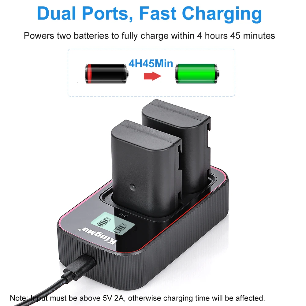 KingMa-Rechargeable Battery with LCD USB, Dual Charger for Panasonic, BLF19, BLF19E, DMC-GH3, GH4, GH5, DC-GH5S, DC-G9LGK Camera