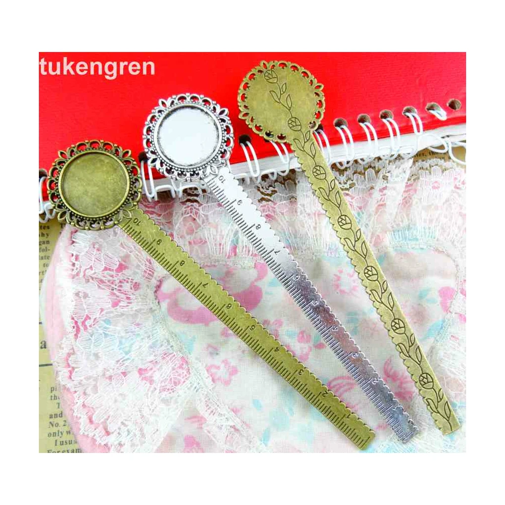 

8Pcs Antique Silver Plated Antique Bronze Color Straight Ruler Base Inner Size 20MM For Bookmarks Making