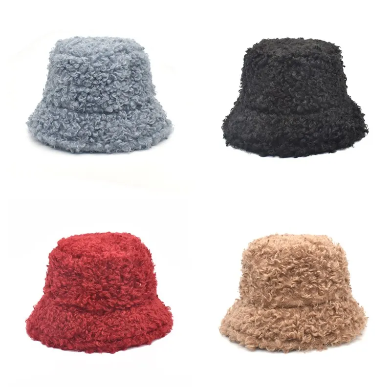 Bucket hat fisherman hat Panama Winter Teddy dog Lamb wool ladies  fashion casual pot hat ear protection cap