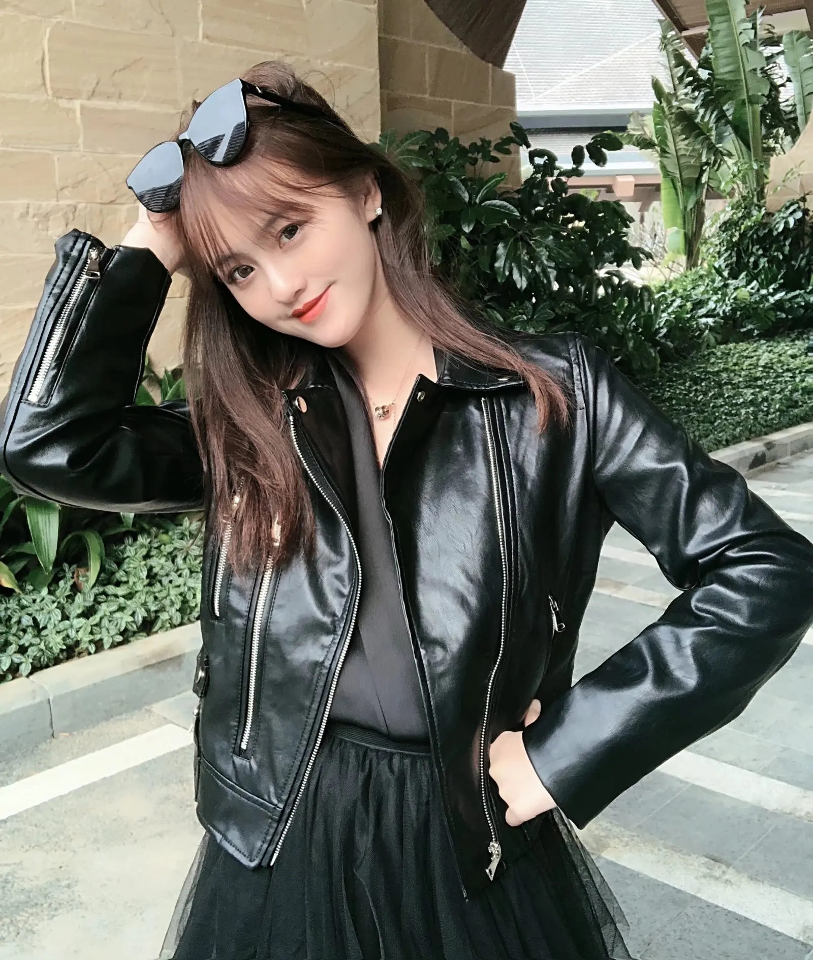 New Autumn Women Black Pu Faux Leather Jacket Streetwear Moto Biker Slim Fit Turn Down Collar Coat Outwear Brown Color Brand Hot