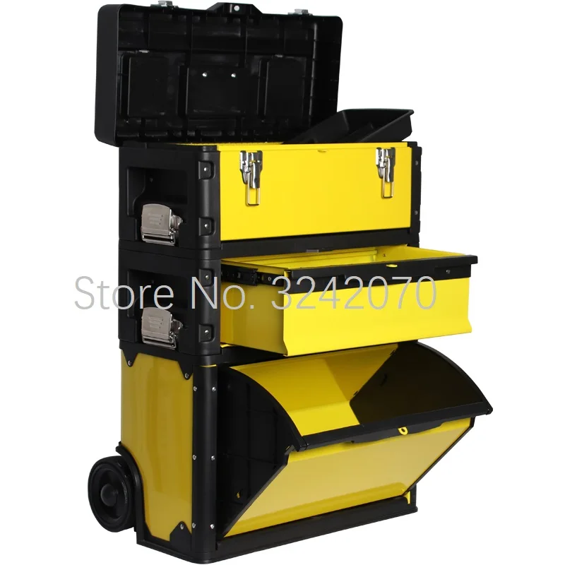 Three-layer separate portable multi-function trolley toolbox Portable hardware combination tool cart 3 colors optional ABS+ iron