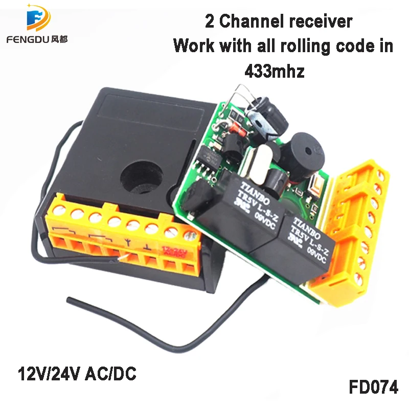 819PCS Capacity 433Mhz Universal DC 12V 2CH Relay Receiver Module Open Code Rolling Code RF Garage Door Remote Controller