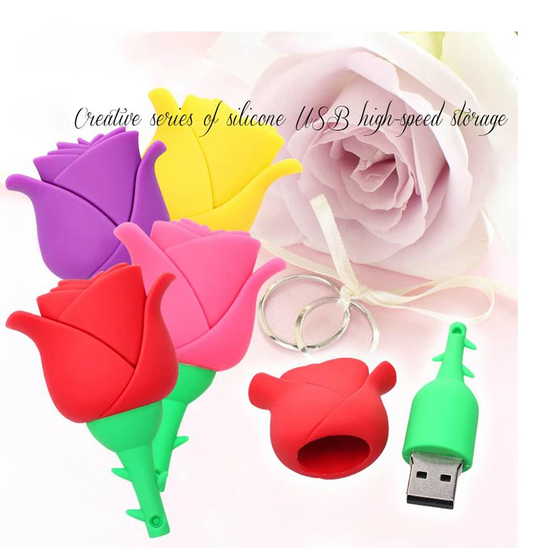 Flower USB Flash Drive Pen Drive16GB Fashion Rose USB Drive 8GB  Pendrive 32gb 64gb Memory Drive Stick Best Gift for Girl  Women